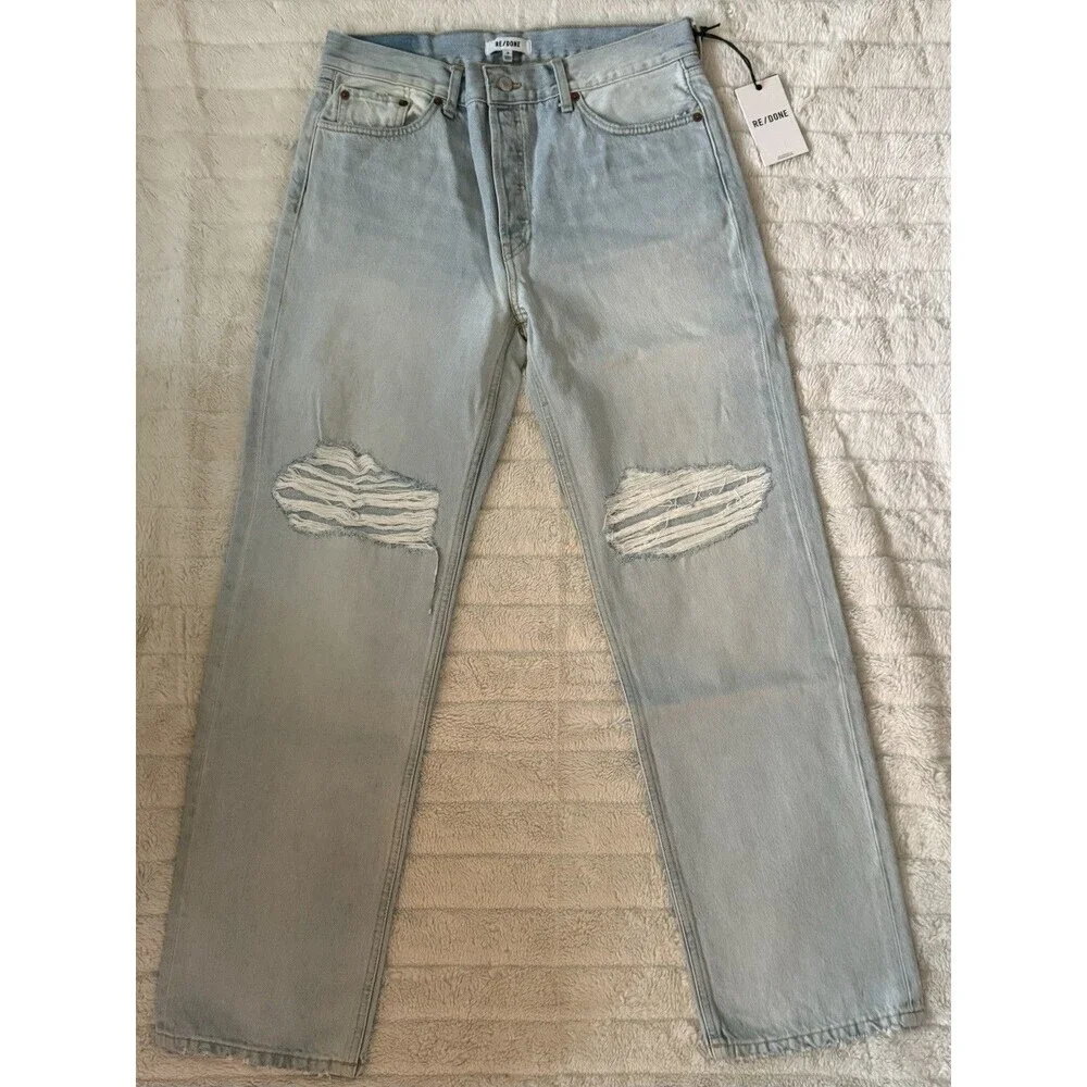 RE/DONE Loose Acqua Destroy Straight Leg Jeans Size 28 – Retail $325 NWT - Picture 3 of 10